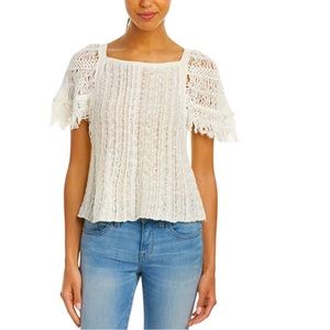 Free People Blackbird Macrame Open Knit Boho Blouse Ivory Combo XS NWT